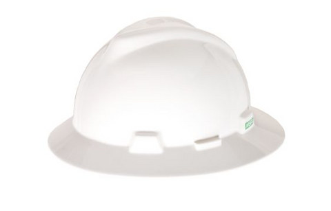 MSA V-Gard Slotted Full-Brim Hat, White, w/Fas-Trac III Suspension